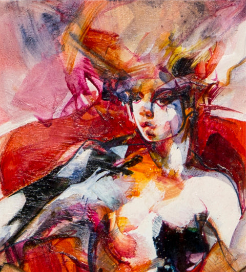 Abstract Seated Nude – Sul Sofa Rosso